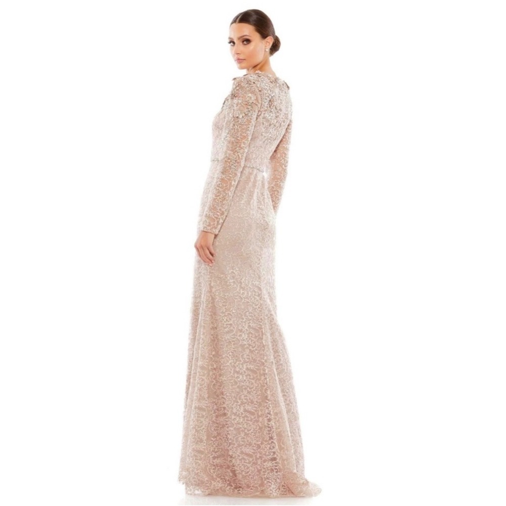 NWT Mac Duggal 11217 Nude Illusion Neckline Long Sleeve Embroidered Dress SZ 8 - Picture 3 of 12